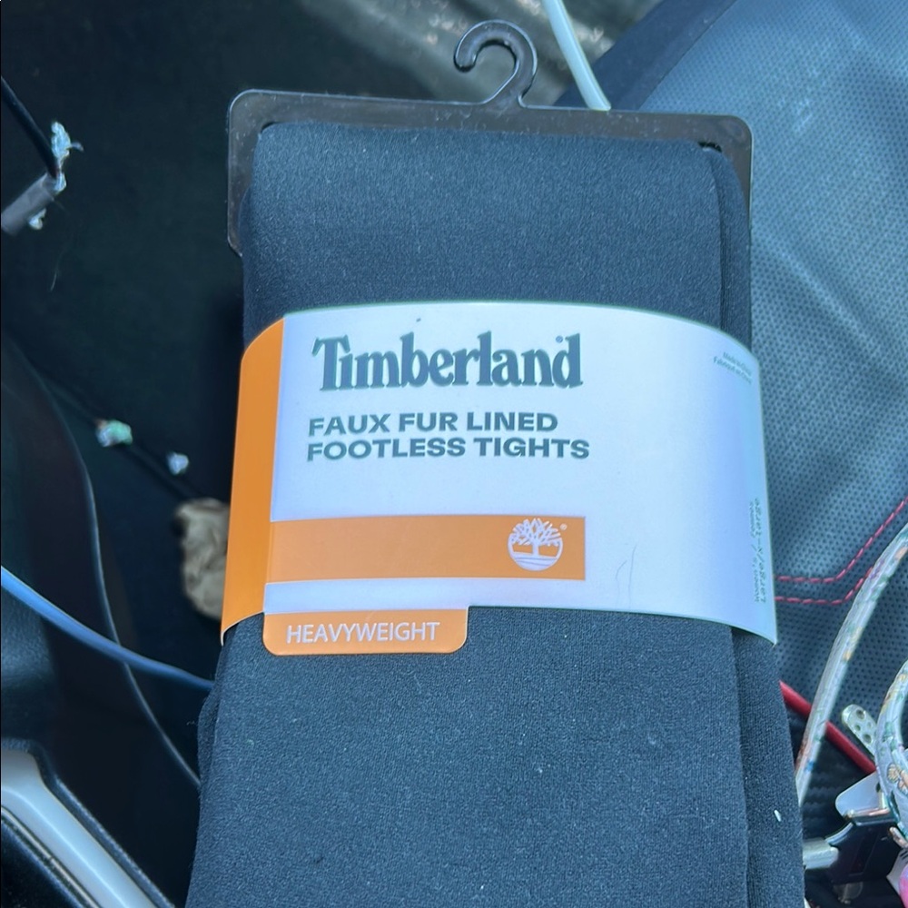 Timberland Black Faux Fur Lined Footless Tights
